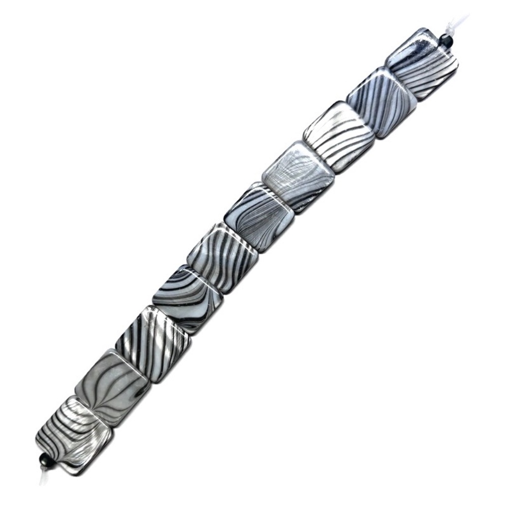 As Low As $2 White Glossy Tiger Stripe Natural Shell FlatSquare Beads 15mm (10) - Picture 2 of 3